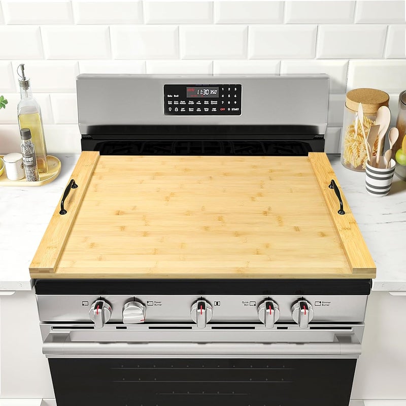 Gashell Noodle Board Wood Stovetop Cover with Handles for Electric/Gas Stove Top(Bamboo) - Image 1